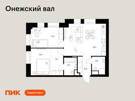 Планировка двухкомнатной(квартира) площадью 61.1 квадратных метров в “ЖК Онежский вал”