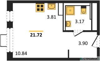 Планировка студии(квартира) площадью 21.72 квадратных метров в “ЖК Прибрежный Парк”