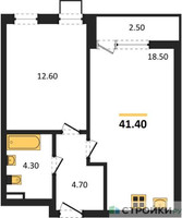 Планировка однокомнатной(квартира) площадью 41.4 квадратных метров в “ЖК Деснаречье”