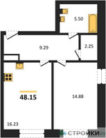 Планировка однокомнатной(квартира) площадью 48.15 квадратных метров в “ЖК Sezar City (Сезар Сити)”