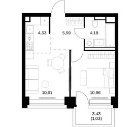 Планировка однокомнатной(квартира) площадью 36.7 квадратных метров в ЖК “ЖК НОВА”