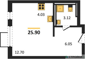 Планировка студии(квартира) площадью 25.9 квадратных метров в “ЖК Мытищи Парк”