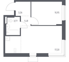 Планировка однокомнатной(квартира) площадью 40.79 квадратных метров в ЖК “ЖК Подольские кварталы”