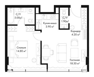 Планировка однокомнатной(квартира) площадью 48.1 квадратных метров в ЖК “ЖК Слава”