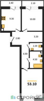 Планировка двухкомнатной(квартира) площадью 53.1 квадратных метров в “ЖК Прокшино”