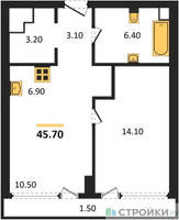 Планировка однокомнатной(квартира) площадью 45.2 квадратных метров в “ЖК Ривер Парк Кутузовский”