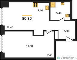 Планировка однокомнатной(квартира) площадью 50.3 квадратных метров в “ЖК Мираполис”