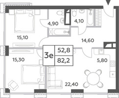 Планировка трехкомнатной(квартира) площадью 82.2 квадратных метров в “ЖК Will Towers (Вилл Тауэрс)”