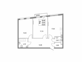 Планировка двухкомнатной(квартира) площадью 73.4 квадратных метров в “ЖК Эльйон”