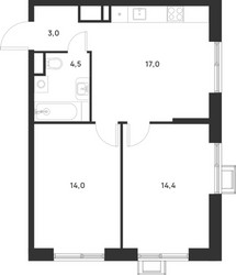 Планировка двухкомнатной(квартира) площадью 52.9 квадратных метров в ЖК “ЖК Форевиль”