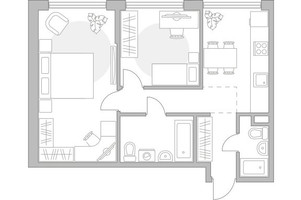 Планировка двухкомнатной(квартира) площадью 58.96 квадратных метров в “ЖК Мневники от Гранель”