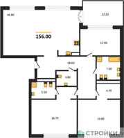 Планировка трехкомнатной(квартира) площадью 156 квадратных метров в “ЖК Vnukovo Country Club (Внуково Кантри Клаб)”