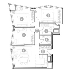 Планировка трехкомнатной(квартира) площадью 84.39 квадратных метров в ЖК “УНО Горбунова”