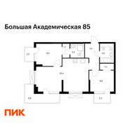 Планировка двухкомнатной(апартаменты) площадью 68.4 квадратных метров в “ЖК Большая Академическая 85”