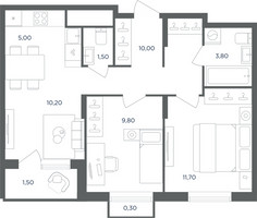 Планировка трехкомнатной(квартира) площадью 53.6 квадратных метров в “ЖК Равновесие”