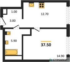Планировка однокомнатной(квартира) площадью 37.5 квадратных метров в “Акценты”