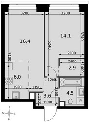 Планировка двухкомнатной(квартира) площадью 47.5 квадратных метров в ЖК “ЖК Амбер Сити”