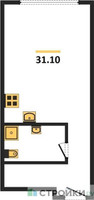 Планировка студии(апартаменты) площадью 31.1 квадратных метров в “ЖК Nametkin Tower (Наметкин Тауэр)”