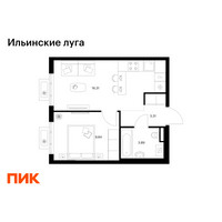 Планировка однокомнатной(квартира) площадью 33.35 квадратных метров в “ЖК Ильинские луга”