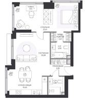 Планировка однокомнатной(квартира) площадью 68 квадратных метров в “ЖК Hide (Хайд)”