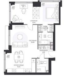 Планировка однокомнатной(квартира) площадью 68 квадратных метров в ЖК “ЖК Hide (Хайд)”