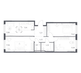 Планировка трехкомнатной(квартира) площадью 79.28 квадратных метров в ЖК “ЖК Мытищи Парк”