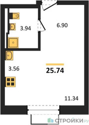 Планировка студии(квартира) площадью 25.74 квадратных метров в ЖК “ЖК Квартал Строгино”