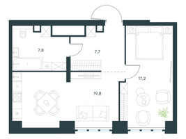 Планировка однокомнатной(квартира) площадью 52.5 квадратных метров в “ЖК Левел Южнопортовая”
