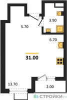 Планировка студии(квартира) площадью 31 квадратных метров в “ЖК Прокшино”