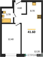 Планировка однокомнатной(квартира) площадью 41.6 квадратных метров в “ЖК Новый Зеленоград”
