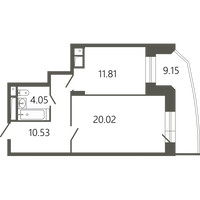 Планировка однокомнатной(квартира) площадью 49.16 квадратных метров в “ЖК Советская 18”