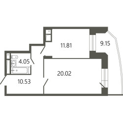 Планировка однокомнатной(квартира) площадью 49.16 квадратных метров в ЖК “ЖК Советская 18”
