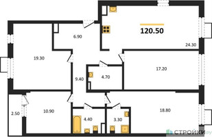 Планировка 4+ комнатной(квартира) площадью 120.5 квадратных метров в “ЖК Прокшино”