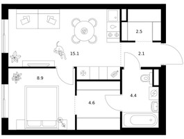 Планировка однокомнатной(квартира) площадью 37.6 квадратных метров в “ЖК Саларьево парк”