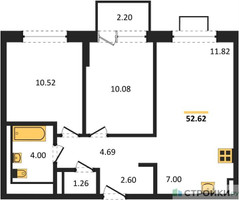 Планировка двухкомнатной(квартира) площадью 52.62 квадратных метров в “ЖК Богдановский Лес”