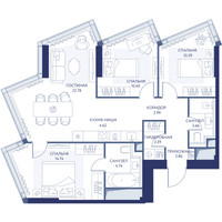 Планировка трехкомнатной(квартира) площадью 79.8 квадратных метров в “ЖК ХАЙДАУТ”
