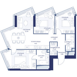 Планировка трехкомнатной(квартира) площадью 79.8 квадратных метров в ЖК “ЖК ХАЙДАУТ”