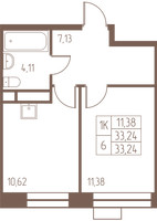 Планировка однокомнатной(квартира) площадью 33.2 квадратных метров в “ЖК Западная Ивантеевка”