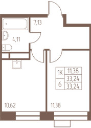 Планировка однокомнатной(квартира) площадью 33.2 квадратных метров в ЖК “ЖК Западная Ивантеевка”