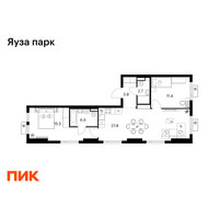 Планировка двухкомнатной(квартира) площадью 65.6 квадратных метров в “ЖК Яуза Парк (Мытищи)”