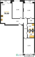Планировка трехкомнатной(квартира) площадью 79.5 квадратных метров в “ЖК Новая Щербинка”