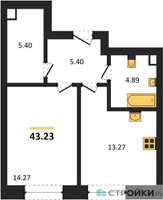 Планировка однокомнатной(квартира) площадью 43.23 квадратных метров в “ЖК Sezar City (Сезар Сити)”