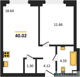 Планировка однокомнатной(квартира) площадью 40.02 квадратных метров в ЖК “ЖК "Гранд Фили"”