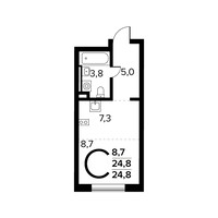 Планировка студии(квартира) площадью 24.8 квадратных метров в “Новые Ватутинки. Заречный”