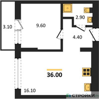 Планировка однокомнатной(квартира) площадью 36 квадратных метров в “ЖК Первый квартал”