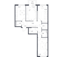 Планировка трехкомнатной(квартира) площадью 79.01 квадратных метров в “ЖК Пригород Лесное”