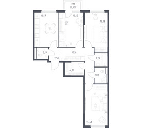 Планировка трехкомнатной(квартира) площадью 79.01 квадратных метров в ЖК “ЖК Пригород Лесное”