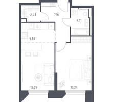 Планировка однокомнатной(апартаменты) площадью 47.83 квадратных метров в “ЖК Скай Спутник”