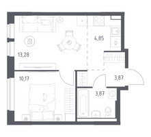 Планировка однокомнатной(квартира) площадью 36.04 квадратных метров в “ЖК Квартал Авиаторов”