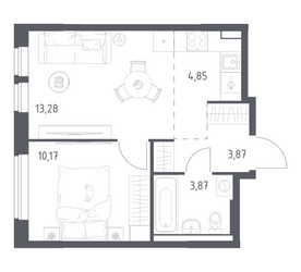 Планировка однокомнатной(квартира) площадью 36.04 квадратных метров в ЖК “ЖК Квартал Авиаторов”
